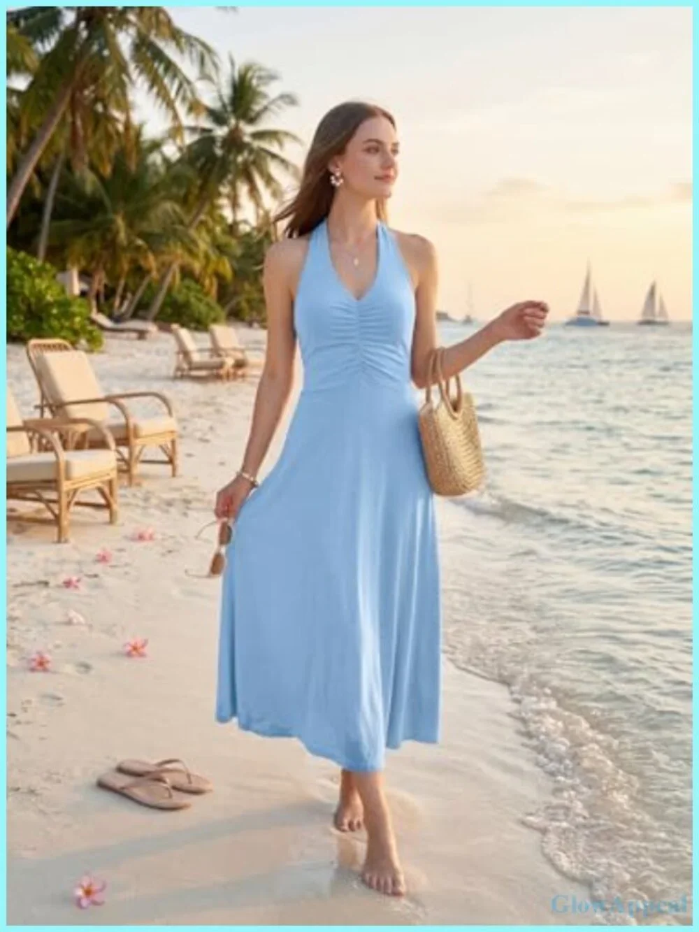 Formal Halter Maxi Dress - Backless Sleeveless V Neck Ruched Cocktail Wedding